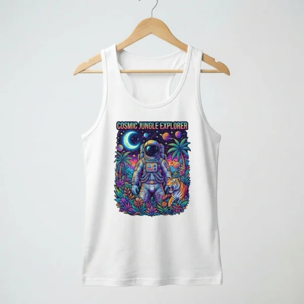 White tank top with cosmic astronaut graphic