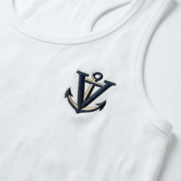 White tank top with anchor embroidery