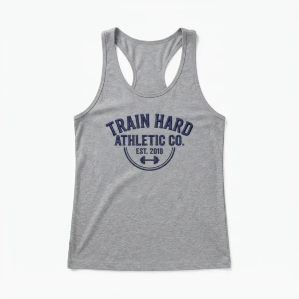Custom Tank Top – Grey Train Hard Grey racerback tank with train hard print