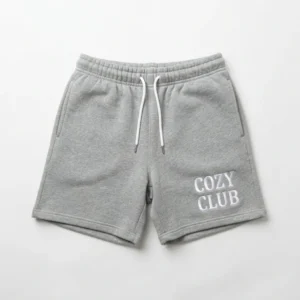 Grey sweat shorts with script logo
