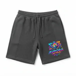 Charcoal sweat shorts with neon graphic
