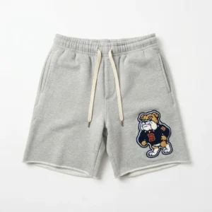 Grey sweat shorts with bulldog patch