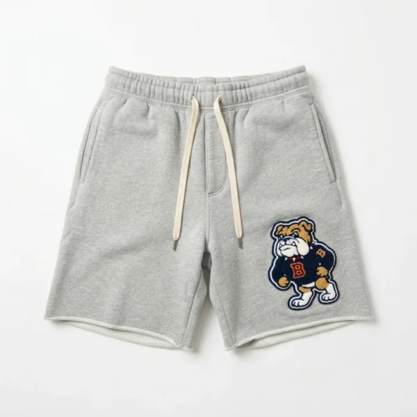 Grey sweat shorts with bulldog patch