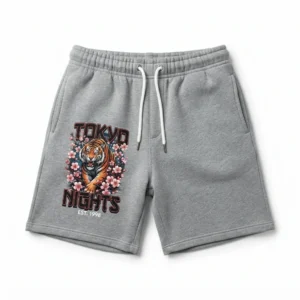 Grey sweat shorts with tiger print