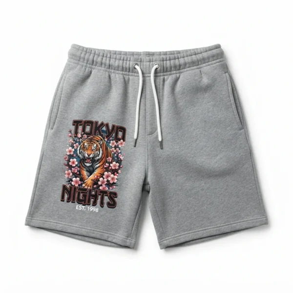 Custom Sweat Shorts – Grey Tokyo Tiger Print Grey sweat shorts with tiger print