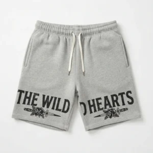 Grey sweat shorts with large slogan print