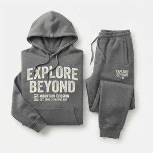Charcoal hoodie and jogger set with prints