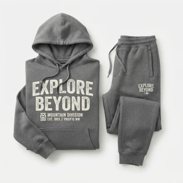 Charcoal hoodie and jogger set with prints