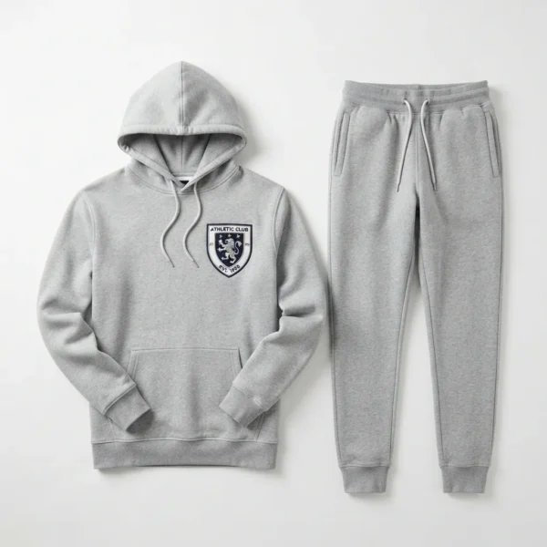 Custom Hoodie & Jogger Set – Grey Crest Set Grey hoodie and jogger set with crest