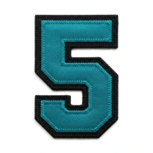Custom Tackle Twill Number Patch – Teal & Black Number 5 Teal and black tackle twill number 5 patch
