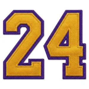 Custom Tackle Twill Number Patch – Gold & Purple Number 24 Gold and purple tackle twill number 24 patch
