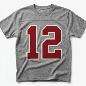 Custom T-Shirt – Grey Tee with Twill Number 12 Grey t-shirt with tackle twill number 12