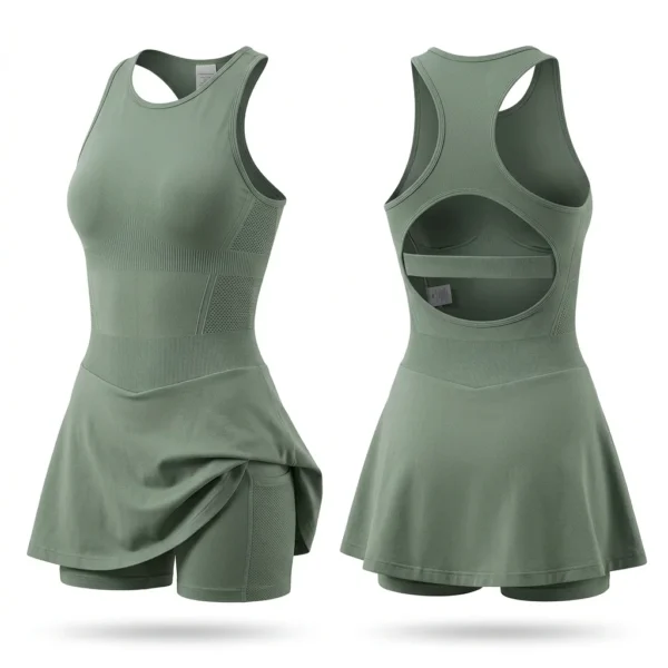 Custom Tennis Wear – Sage Dress with Shorts Sage tennis dress with built in shorts