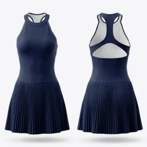 Custom Tennis Wear – Navy Halter Pleated Dress Navy halter pleated tennis dress