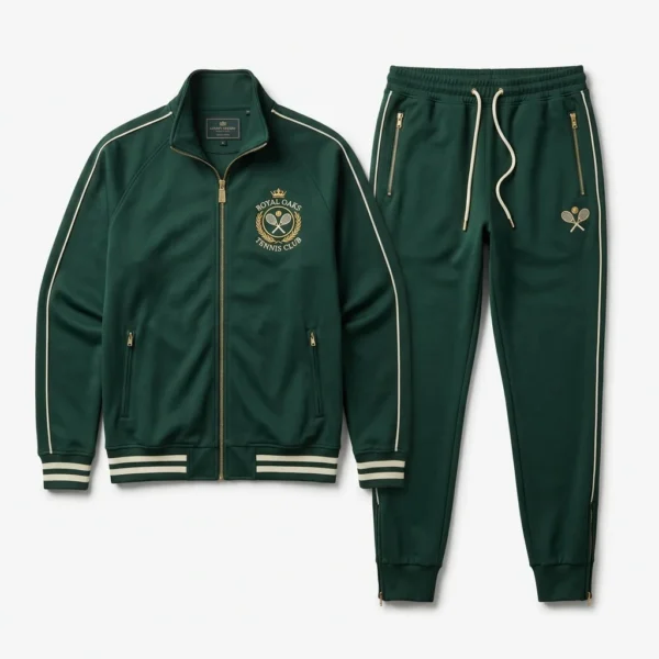 Custom Tennis Wear – Green Club Tracksuit Green tennis club tracksuit with crest