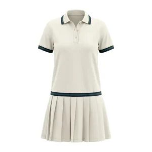 Custom Tennis Wear – Cream Polo Dress with Green Stripe Cream tennis polo dress with green stripe