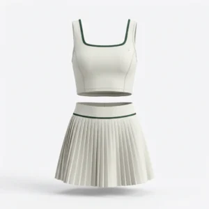 Custom Tennis Wear – White Crop Top & Pleated Skirt White tennis crop top and pleated skirt