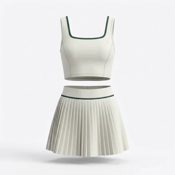 Custom Tennis Wear – White Crop Top & Pleated Skirt White tennis crop top and pleated skirt