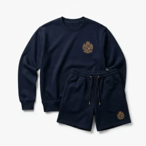 Custom Training Set – Navy Sweatshirt & Shorts Navy sweatshirt and shorts set with crest