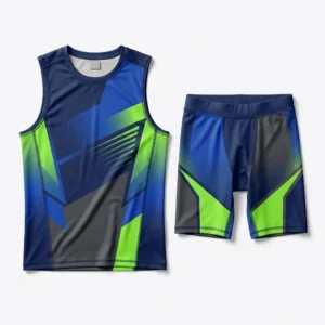 Custom Training Set – Singlet & Compression Shorts Navy and volt singlet with compression shorts