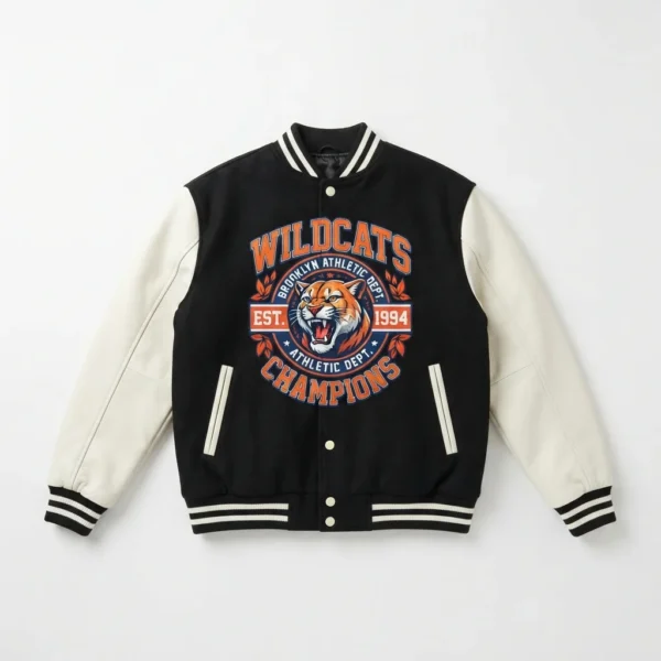 Varsity jacket with wildcat back embroidery