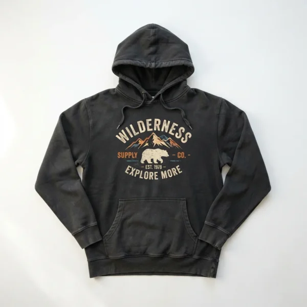 Vintage washed charcoal hoodie with bear print