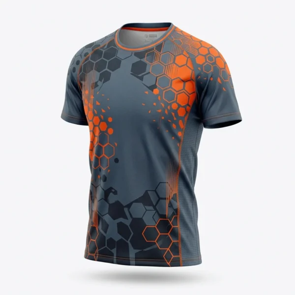 Custom Volleyball Jersey – Grey & Orange Hexagon Grey and orange hexagon volleyball jersey