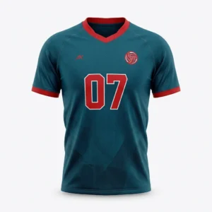 Custom Volleyball Jersey – Dark Teal & Red Numbered Dark teal volleyball jersey with red number