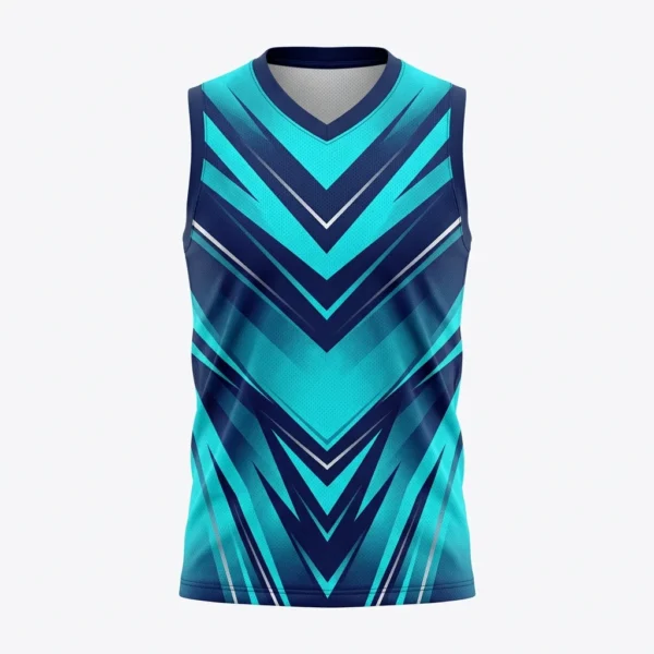 Custom Volleyball Jersey – Navy & Cyan Chevron Sleeveless Navy and cyan chevron sleeveless volleyball jersey