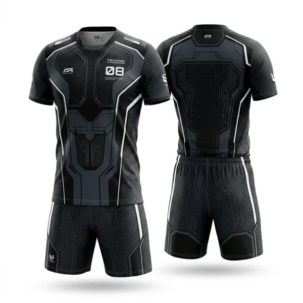 Black tech panel volleyball uniform front and back