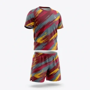 Custom Volleyball Uniform – Maroon & Gold Brush Set Maroon and gold brush stroke volleyball uniform
