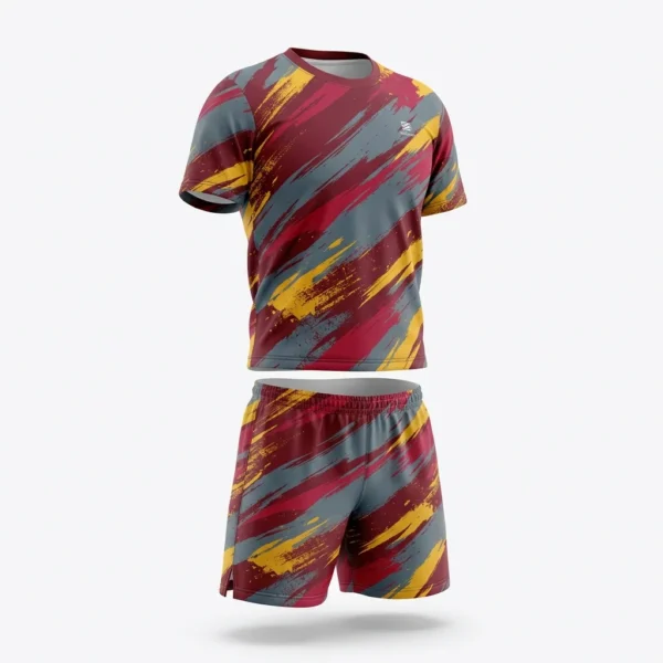 Custom Volleyball Uniform – Maroon & Gold Brush Set Maroon and gold brush stroke volleyball uniform