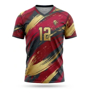Maroon and gold numbered volleyball jersey