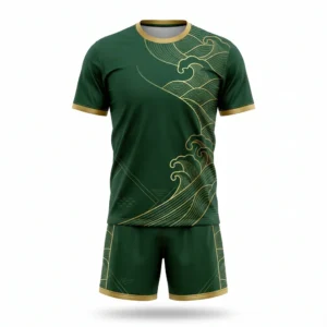 Green and gold wave volleyball uniform