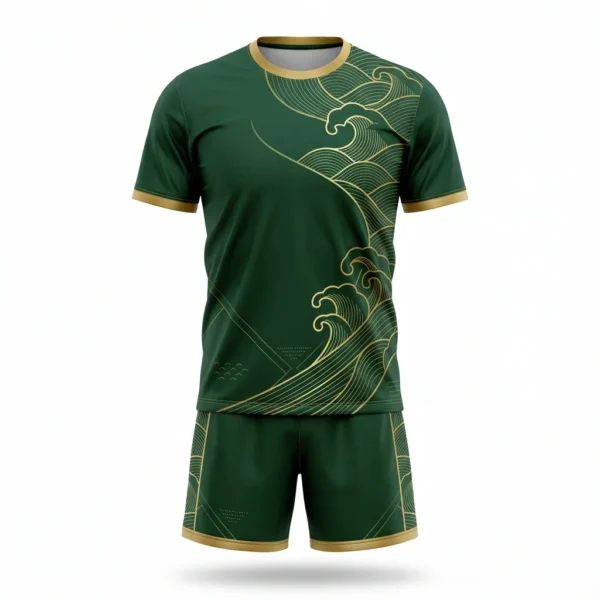 Green and gold wave volleyball uniform