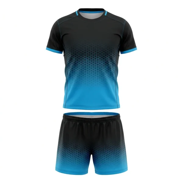 Custom Volleyball Uniform – Black to Blue Hexagon Set Black to blue hexagon volleyball uniform