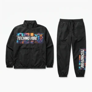 Black windbreaker set with graphic prints