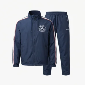 Navy windbreaker track set with stripes