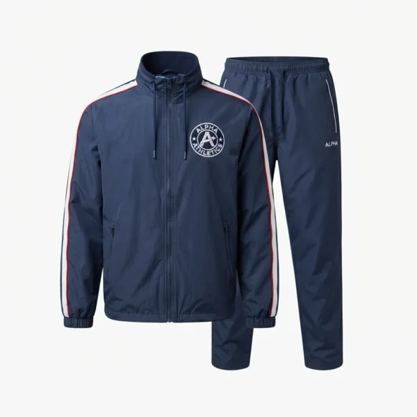 Custom Windbreaker Set – Navy Stripe Track Set Navy windbreaker track set with stripes