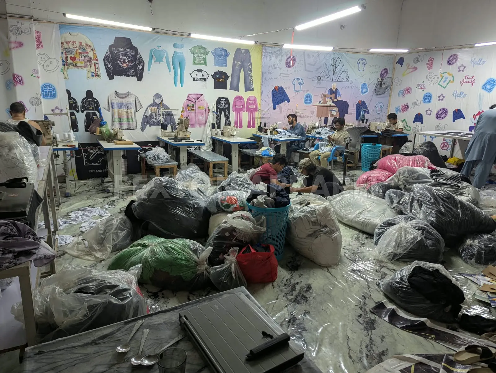 Stitching floor of the cut and sew unit at Pexton Apparel