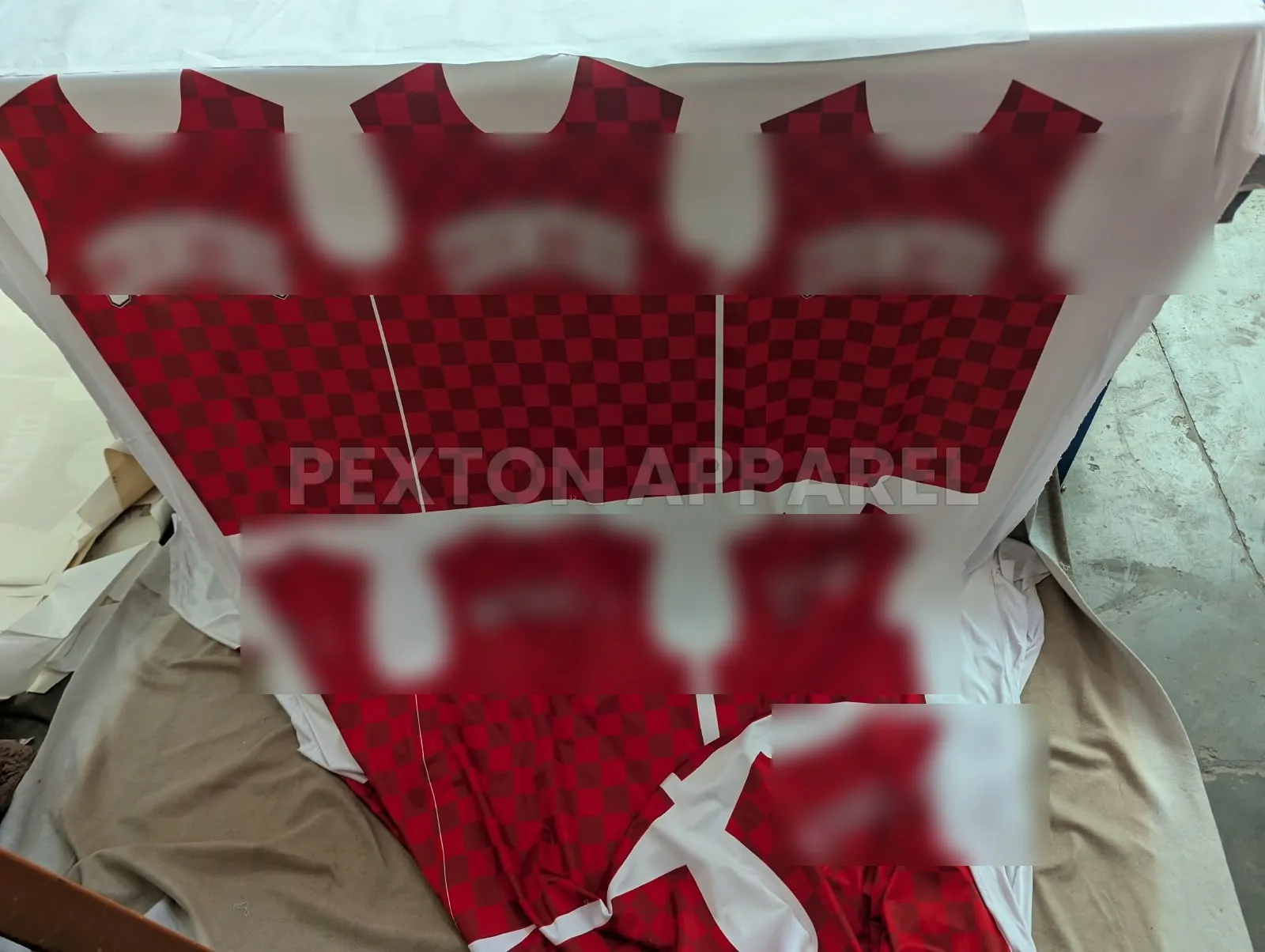 Sublimated panels after heat transfer at Pexton Apparel